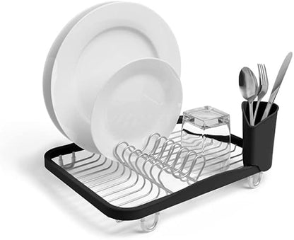 Umbra Sinkin Dish Rack - Over the Sink Organizer with Drainer & Utensil Holder - Compact Kitchen Storage Black