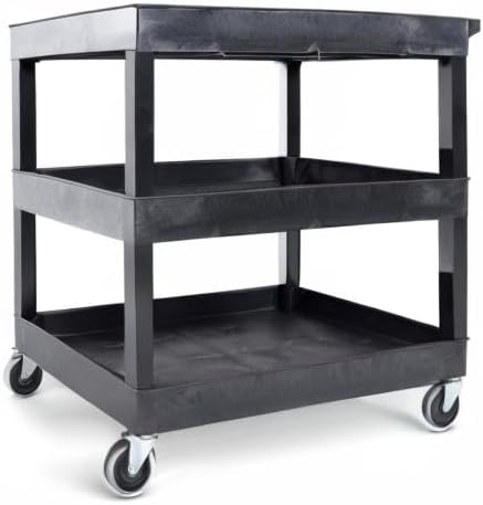 Tubstr 3-Tier Rolling Utility Cart with Wheels | Supports 300 lbs. Total | Heavy-Duty Capacity for Garage Storage, Office Spaces, & Kitchen Use | Durable Tool Cart with Locking Wheels (Gray, 32 x 18)