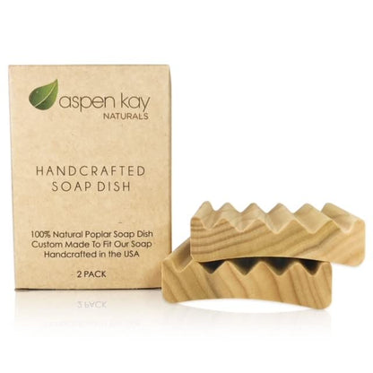 Aspen Kay Naturals Turmeric Soap - Made with Natural and Organic Ingredients - 2 Pack Soap Dish, Draining Dish 100% Natural Poplar Wood