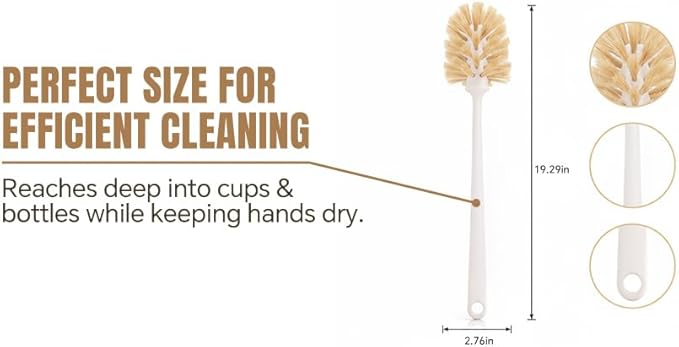 Bottle Brush Cleaner,Long Plastic Handle,Soft Bristle&Non-Scratch,Cleans and Scrubs Hard to Reach Coffee Cups,Mason,Thermos,Glass Bottle,Beer Bottles,Wine Bottles,Baby Bottle,Mugs