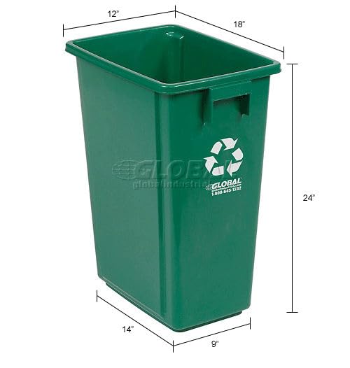 Global Industrial Indoor Recycling Container with Open Top, 15 Gallon Capacity, 12" W X 18" D X 24" H, Corrosion Resistant Polypropylene Construction, Green