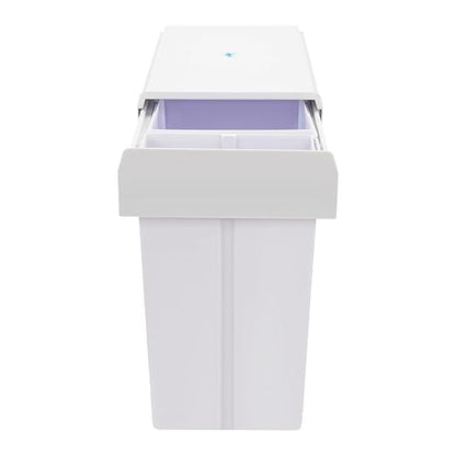Pullout Trash Can, 10L + 20L Pull Out Under Cabinet Trash Can with Lid, Kitchen Cabinet Garbage Can Sliding Out Under Counter Waste Bin (White)
