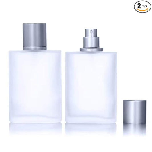 2 Pack 100ml/3.38 Oz Empty Frosted Glass Spray Bottle Perfume Atomizer, Refillable Fine Mist Spray Empty Perfume Bottles with 4 kinds of perfume dispenser (2 Pack 100ml/3.38 Oz Frosted Bottles)