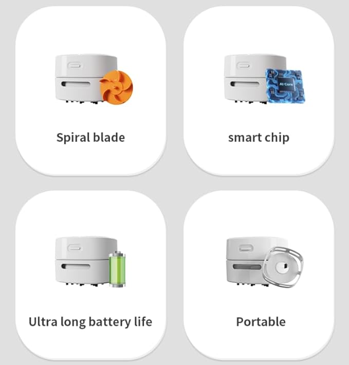Portable Mini Desktop Vacuum Cleaner, Wireless Handheld, White, for Eraser Shavings, Pencil Shavings, Paper Scraps and Dust
