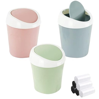 SITAKE Mini Swing Lid Desktop Trash Can, Blue + Green + Pink, Plastic, 3 Colors, 180 Count