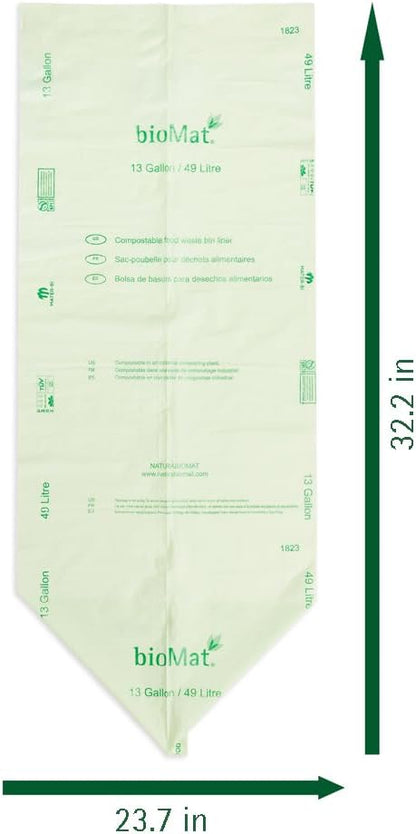 bioMat Compostable Trash Bags 13 Gallon, 20 Count, Tall flat top Kitchen Food Scrap Bin Liners, BPI, CMA and OK Compost HOME certified, Meets the ASTM D6400 Standard