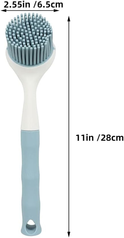 Didiseaon Silicone Pot Brush 2Pcs Set with Long Handle for Non-Stick Cookware Cleaning Grease and Grime Removal, Comfortable Grip for Home Kitchen Use