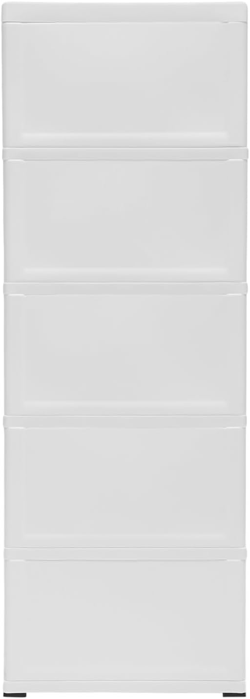 Plastic Drawers Dresser Storage Cabinet with Wheels,5 Drawer Stackable Vertical Clothes Storage Tower,Organizer Unit for Bathroom Entryway Living Room,White