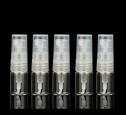 Elfenstall- 10pcs Mini Clear 2ml 5/8 Dram Fine Mist Atomizer Vial Glass Bottle Spray Refillable Perfume Empty Sample Bottle Clean Cloth for Travel Party Free 3ML Dropper