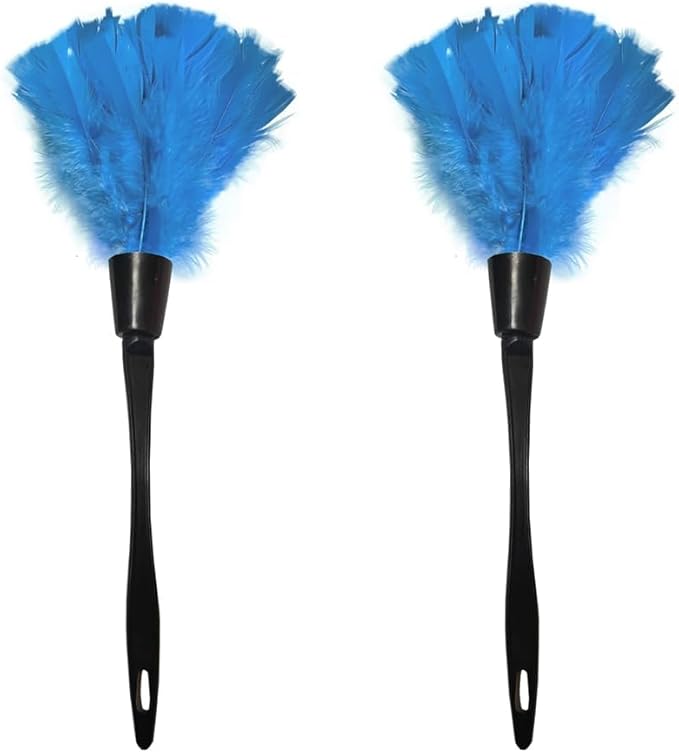 2 PCS 14 Inch Turkey Feather Duster, Gentle Style Dusting Tool for Home/Office Delicate Surfaces (Light Blue)
