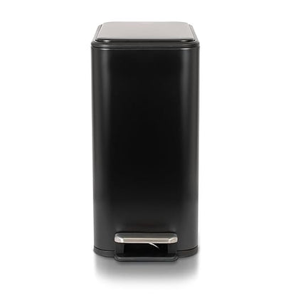Glad Slim Bathroom Trash Can - Small Garbage Pail with Soft Close Lid & Step Foot Pedal | Narrow Black Metal Waste Basket with Removable Inner Bucket, 2.6 Gallon