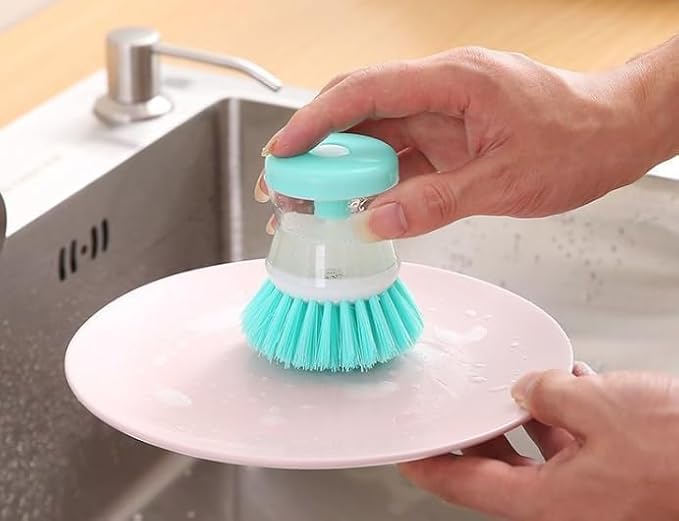(3pcs) Kitchen Dish Brush with Soap Dispenser, Round Bristles.Kitchen Household Pot Washing Brush, Multifunctional Pot Brush (Light Blue)