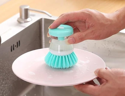 (3pcs) Kitchen Dish Brush with Soap Dispenser, Round Bristles.Kitchen Household Pot Washing Brush, Multifunctional Pot Brush (Light Blue)