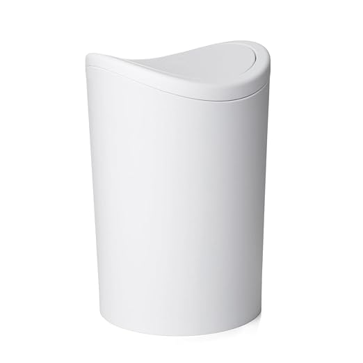 Superio MIni Bathroom Trash Can with Lid, Modern White Mini Waste Bin with Swing Lid (1 1/2 Gallon, 6 Liter) Plastic Garbage Can for Kitchen, Bathroom, Bedroom, Office, Under Desk (1, White)