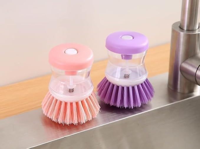 (3pcs) Kitchen Dish Brush with Soap Dispenser, Round Bristles.Kitchen Household Pot Washing Brush, Multifunctional Pot Brush (Colour Mixture)