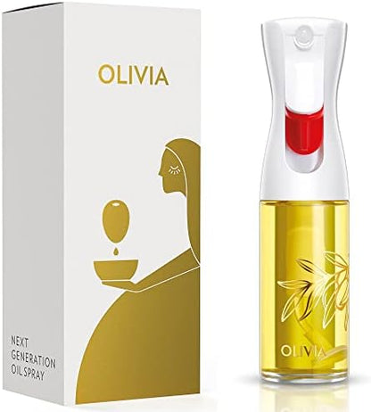 OLIVIA SIGNATURE Advanced Kitchen Oil Sprayer with Flairosol Technology, Fine Mist & Portion Control, Refillable Glass Olive Oil Cooking Spray Bottle for Air Fryer, Salad, BBQ, 130ml (Golden Leaves)
