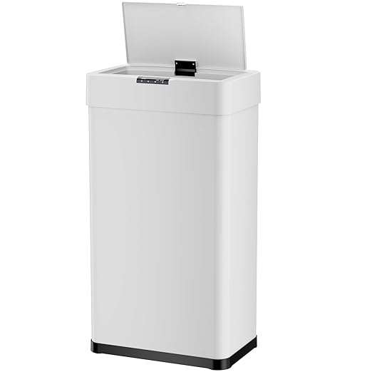 Sensor Trash Can, Touchless Motion Sensor Trash Bin, Smart Automatic Garbage Can with Soft-Close Lid, Bag Retainer Ring and Display Light,for Kitchen,Living Room Office (White, 18.5 Gal)