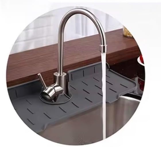 Silicone Sink Splash Guard for Faucet – Faucet Mat Drip Catcher, Kitchen Sink Water Guard, Behind Faucet Protector, Fast-Drying, Fits Most Sinks (14.5” x 5.5”, Dark Gray)