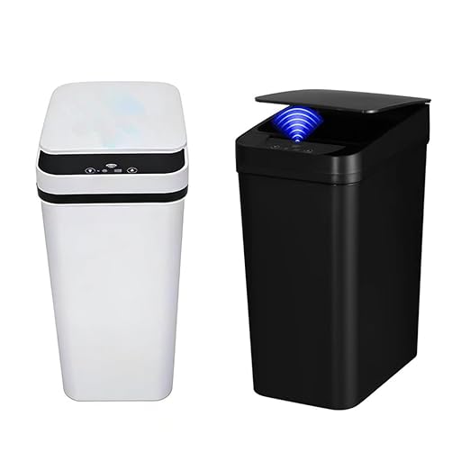 2 Pack Bathroom Trash can,Smart Touchless Trash Can,Automatic Motion Sensor Trash Bin with Lid,2.4 Gallon Garbage Can, Kitchen, Bathroom, Office, Bedroom Trash can (Black+White)