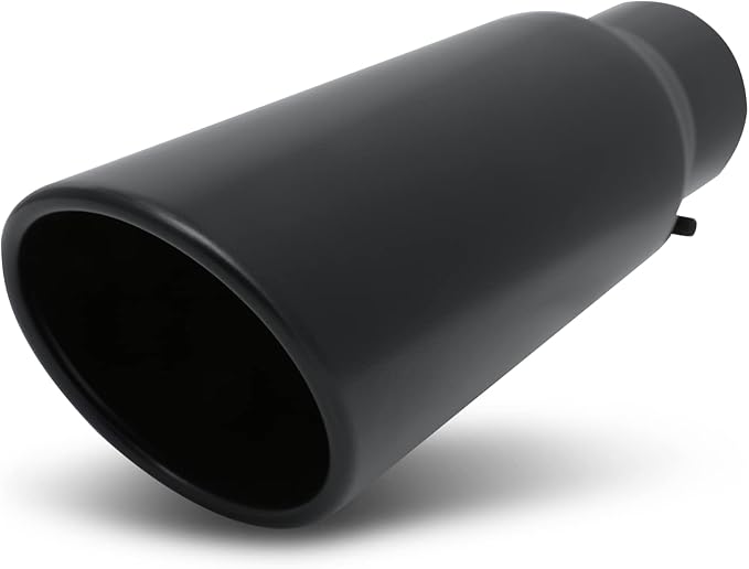 M-AUTO 4" Inlet and 6" Outlet, Universal Muffler Roll and Angle Cut Tip, Heavy Duty Stainless Steel Exhaust Muffler Assembly, 12" Overall Length, Black