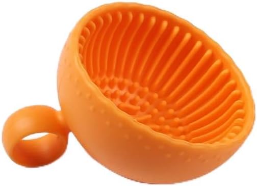 Silicone Scrubber Ball Cleaning Bowl – Multi-Purpose Brush Cleaner for Makeup & Dishes – Cute Round Design – Soft Scrubbing Pad for Beauty Tools, Kitchenware – 8 Colors (Orange)