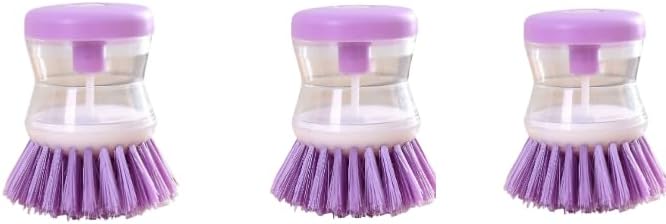 (3pcs) Kitchen Dish Brush with Soap Dispenser, Round Bristles.Kitchen Household Pot Washing Brush, Multifunctional Pot Brush (Purple)