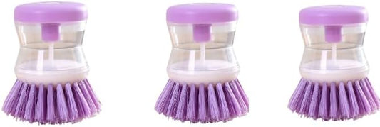 (3pcs) Kitchen Dish Brush with Soap Dispenser, Round Bristles.Kitchen Household Pot Washing Brush, Multifunctional Pot Brush (Purple)