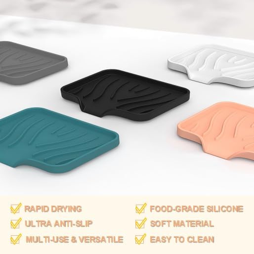 Silicone Soap Dish with Drainer | Quick-Dry Holder for Sponge, Dispenser, Scrubber, Bottle and Cup | for Kitchen, Shower and Bathroom (Light Green, Small, 2-Pack)