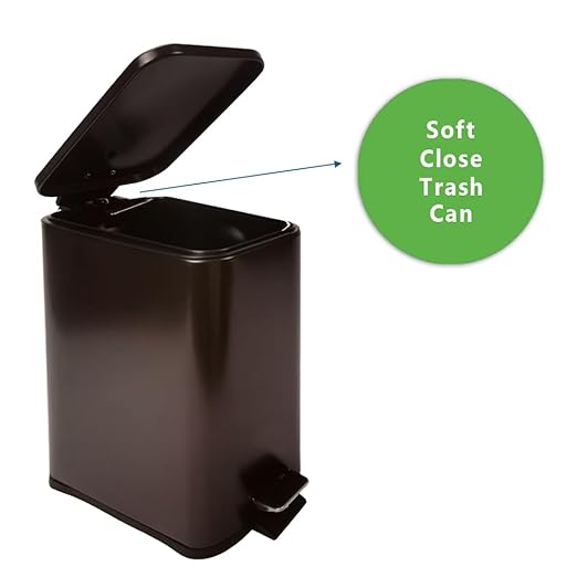 Stainless Steel Small Trash Can with Lid & Step Pedal - 5 Liters/1.3 Gallon Soft Close Garbage Can with Removeable Inner Bucket - Trash Cans for Bathroom, Bedroom, Kitchen & Office (Bronze)