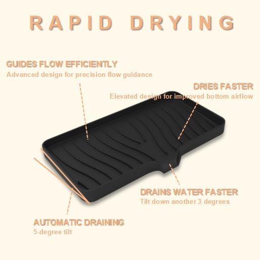 Silicone Soap Dish with Drainer | Quick-Dry Holder for Sponge, Dispenser, Scrubber, Bottle and Cup | for Kitchen, Shower and Bathroom (Black, Large, 1 Pack)