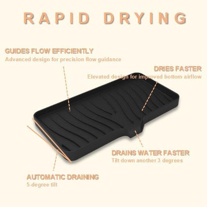 Silicone Soap Dish with Drainer | Quick-Dry Holder for Sponge, Dispenser, Scrubber, Bottle and Cup | for Kitchen, Shower and Bathroom (Black, Large, 1 Pack)