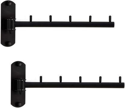 Pack of 2 Folding Wall Mounted Clothes Hanger Rack with Swing Arm Stainless Steel Heavy Duty Coat Hook for Bathroom, Bedroom, Laundry Room - Black