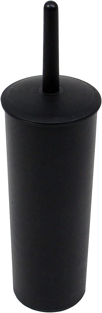 Casaphoria Compact Freestanding Plastic Toilet Bowl Brush and Holder for Bathroom Storage and Organization - Space Saving, Sturdy, Deep Cleaning, Covered Brush - Black