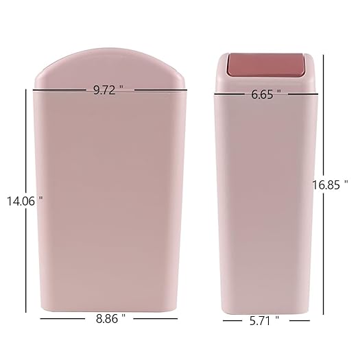 12 L Slim Garbage Can, Small Plastic Trash Can with Swing Lid, 1 Pack (Pink)