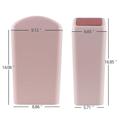 12 L Slim Garbage Can, Small Plastic Trash Can with Swing Lid, 1 Pack (Pink)