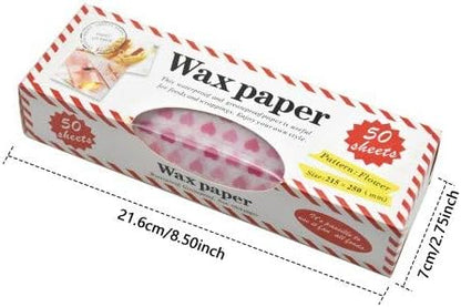 Food Wrapping Paper 50 Sheets Wax Paper Grease Proof Waterproof Baking Parchment with Heart Pattern Non-Stick Beeswax Wraps Paper Liners Tissue for Bread Sandwich Burger Gift 218 x 250mm