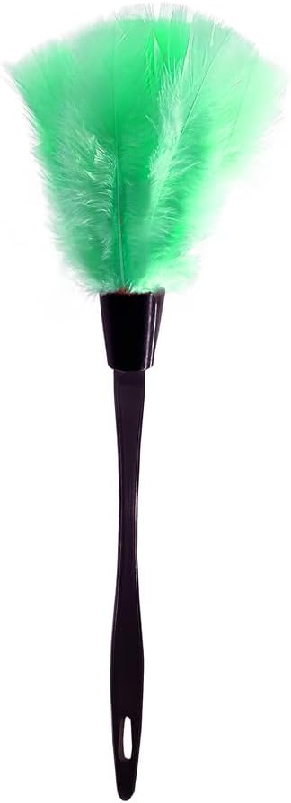 14 Inch Turkey Feather Duster, Gentle Style Dusting Tool for Home/Office Delicate Surfaces (Green)