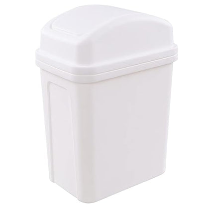 2 Gallon Small Waste Basket with Swing-Lid, Plastic Swing-Top Trash Can, White