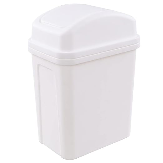 2 Gallon Small Waste Basket with Swing-Lid, Plastic Swing-Top Trash Can, White