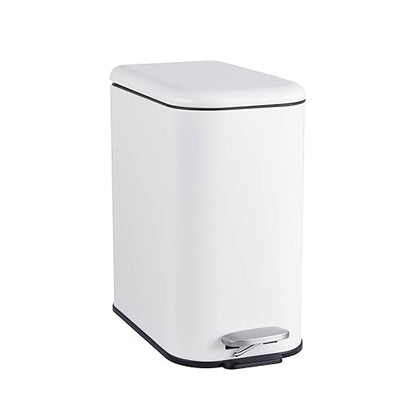GlowSol Bathroom Trash Can with Lid, 3.2 Gallon 12 L Stainless Steel Step Trash Can with Removable Liner Bucket, Slim Small Wastebasket for Toilet Bedroom Office, White