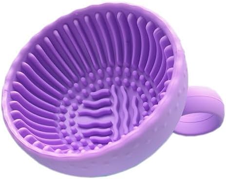 Silicone Scrubber Ball Cleaning Bowl – Multi-Purpose Brush Cleaner for Makeup & Dishes – Cute Round Design – Soft Scrubbing Pad for Beauty Tools, Kitchenware – 8 Colors (Purple)