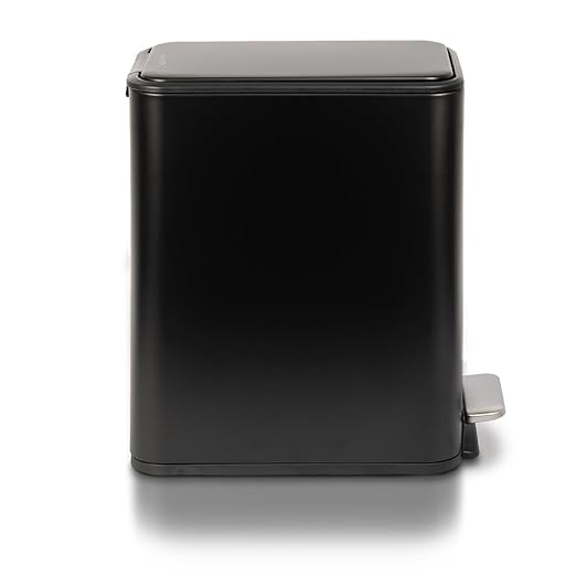 Glad Slim Bathroom Trash Can - Small Garbage Pail with Soft Close Lid & Step Foot Pedal | Narrow Black Metal Waste Basket with Removable Inner Bucket, 2.6 Gallon
