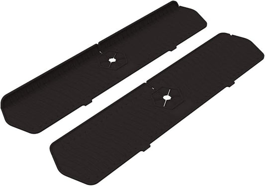 2 Pack Kitchen Faucet Sink Splash Guard, 24" x 5.6'' Upgrade Silicone Faucet Water Catcher Mat, Sink Draining Pad Behind Faucet, Rubber Drying Mat for Countertop, Bathroom, Farmhouse, RV (Black)