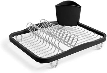 Umbra Sinkin Dish Rack - Over the Sink Organizer with Drainer & Utensil Holder - Compact Kitchen Storage Black
