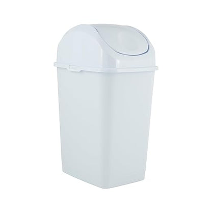 Superio Kitchen Trash Can with Swing Top Lid 9 Gallon Slim Waste Bin 37 Qt Sturdy Plastic Garbage Can Medium Recycling Bin for Office, Bathroom, Under Counter, Dorm, Bedroom (White)