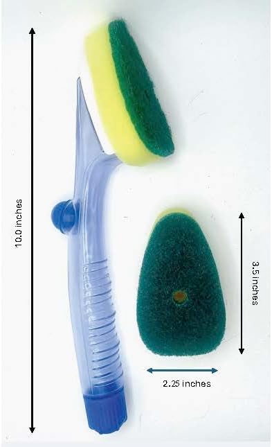 Dish Wand Soap Dispenser with 6 Refill Sponge Heads, Dish Brush Handle, Bottle Brush Scrubber, Heavy Duty, Leak Proof, Storage Clip