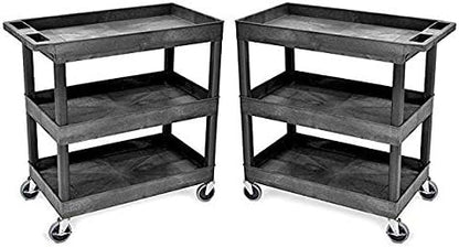 Tubstr 3-Tier Rolling Utility Cart 2-Pack | Each Supports up to 300 lbs. Heavy-Duty Shelf Cart for Garage Storage, Office Spaces, & Kitchen Use | Durable Tool Cart with Locking Wheels (Black, 32 x 18)