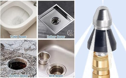 Pressure Washer Sewer Drain Jetter Nozzle 1/4'' with Stainless Steel Quickly Connector 5000 PSI Orifice 6.5