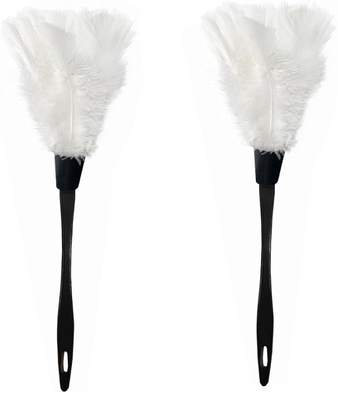 2 PCS 14 Inch Turkey Feather Duster, Gentle Style Dusting Tool for Home/Office Delicate Surfaces (White)