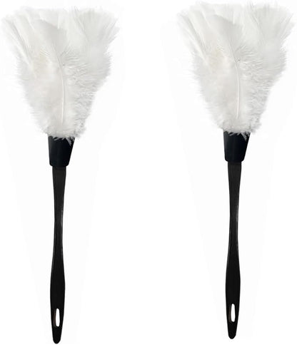 2 PCS 14 Inch Turkey Feather Duster, Gentle Style Dusting Tool for Home/Office Delicate Surfaces (White)